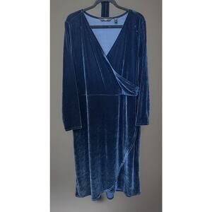 GILI Gorgeous Body Con Navy Velvet Mock Wrap Dress w/ Tie Belt XL NWOT